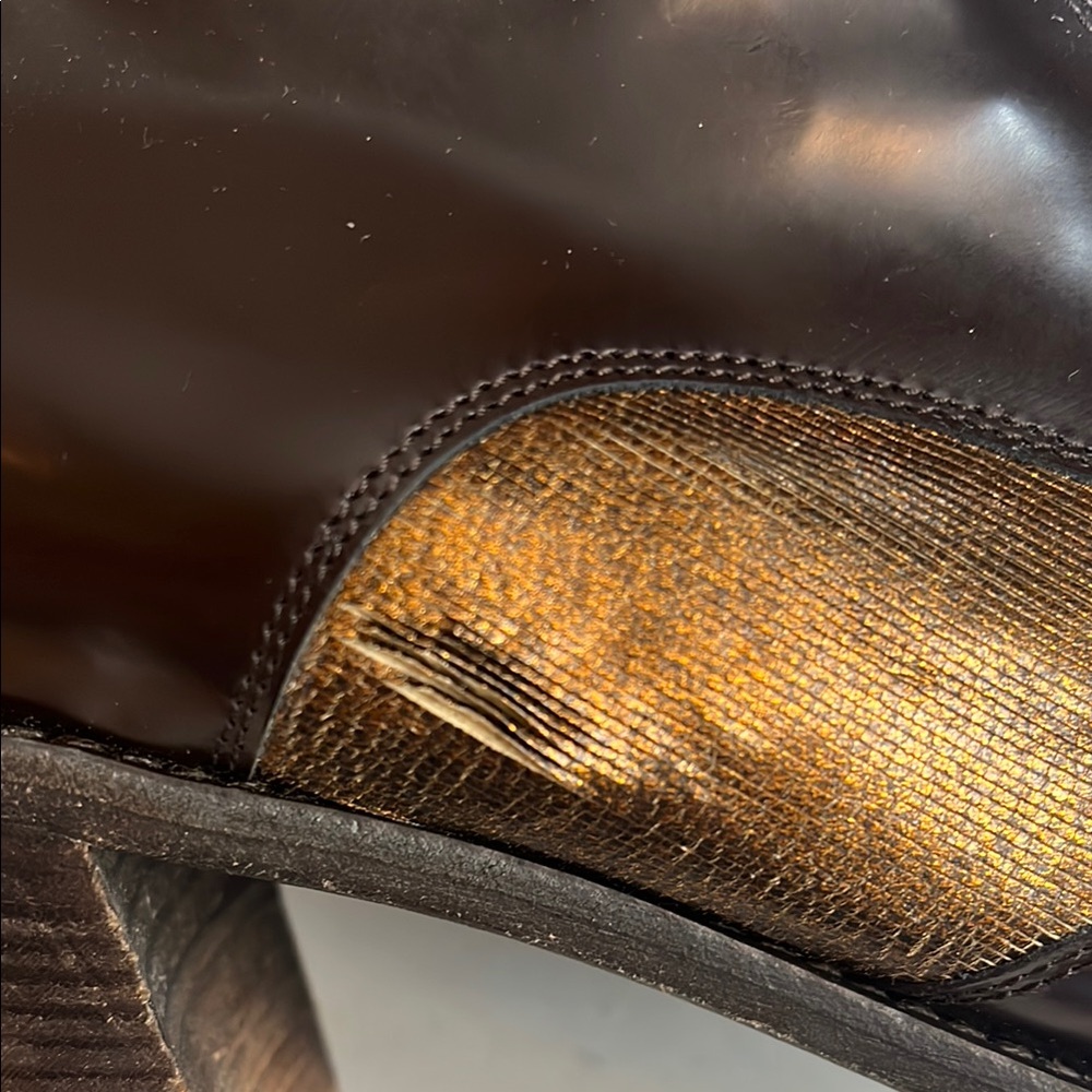 Dries Van Noten Brown and Gold Leather Boots - Picture 2 of 9